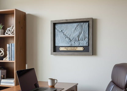 Framed topographic map of the Black Canyon of the Gunnison with a wooden frame.